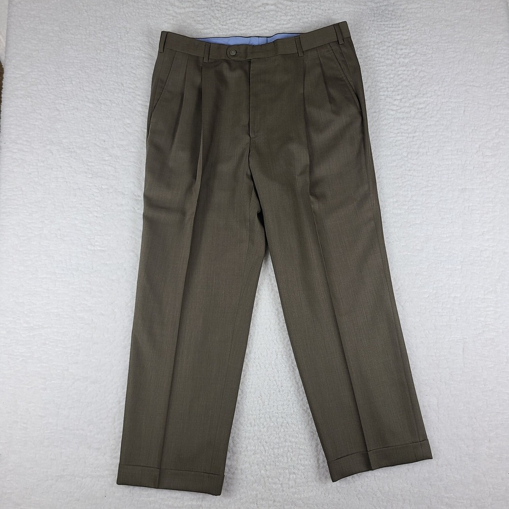 Riviera‎ Dress Pants Mens 36 x 28 Tan Brown Straight Wool Trousers Slacks